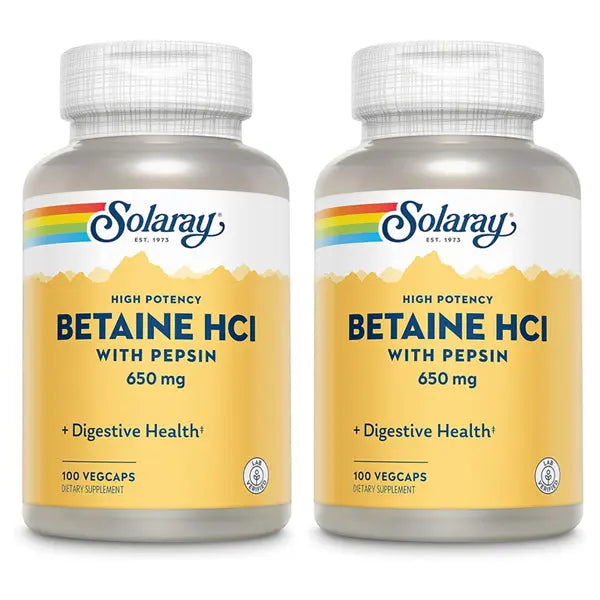 2 Pack - Solaray High Potency Betaine HCL with Pepsin 100 VegCaps Solaray